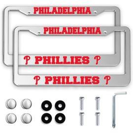 2 Packs License Plate Frames for Phillies, Silver License Plate Covers, Universal Aluminum Tag Frame Holder for Front and Rear Car Tags