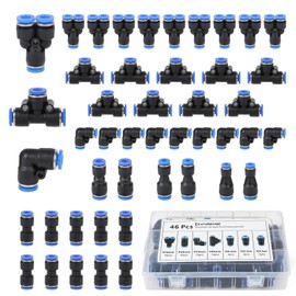EFUTURETIME Pneumatic Connector Set for 6 mm Hose, Quick Couplings with Straight, Angle, Y, T Connection and 4-6/4-8/6-8 Reduction Connection (46 Pieces)
