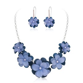 Ever Faith Light Blue Flower Statement Necklace Boho Summer Holiday Beach Jewelry Floral Flowers Collar Necklaces with Earrings for Women