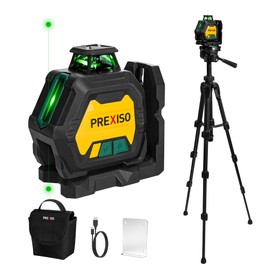 PREXISO 360 Nivel láser con trípode y 2 puntos de plomera, punto recargable IP54, nivel láser cruzado, autonivelante, herramienta de nivelación Lazer 