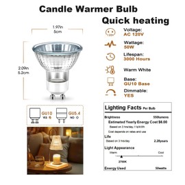 RYVOSTH GU10 Halogen Bulb, 120V 50W Halogen Light Bulbs with Glass Cover for Candle Warmer, MR16 GU10+C 2700K Warm White Dimmable Recessed Track Lighting (6 Pack)