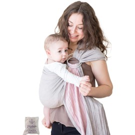 Baby Sling Carrier – Breathable 100% Cotton Wrap for Infant Support, Ring Sling Baby Carrier – Adjustable Muslin Fabric, Baby Carrier Newborn to Toddler – Grey Rose Soft Chest Hold for Travel