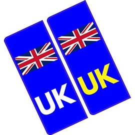 UK Car Number Plate - Vinyl Stickers - Union Jack - NO EU Flag Brexit - Pack of 2 (Front/Rear) Replaces GB Sticker