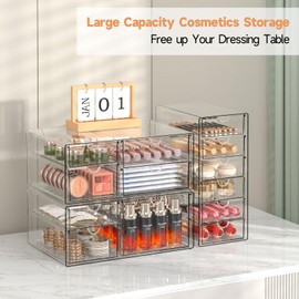 Makeup Drawer Storage Organizer with 13 Drawers, 3 Set Acrylic Office Desk Organization and Storage, Dustproof Drawer Organizer for Makeup, Office, Countertop, Jewelry, Pen, Desktop, Bathroom, Bedroom