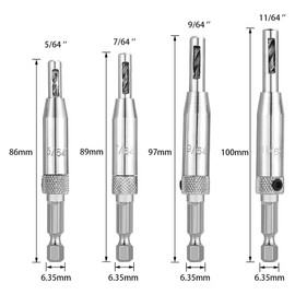 SeonFook 4 Piece Center Drill Hinge Drill Bit Set HSS 6.35mm Hex Drill Bit 5/64'' + 7/64'' + 9/64'' + 11/64'' for Woodworking Drilling Positioning Drill