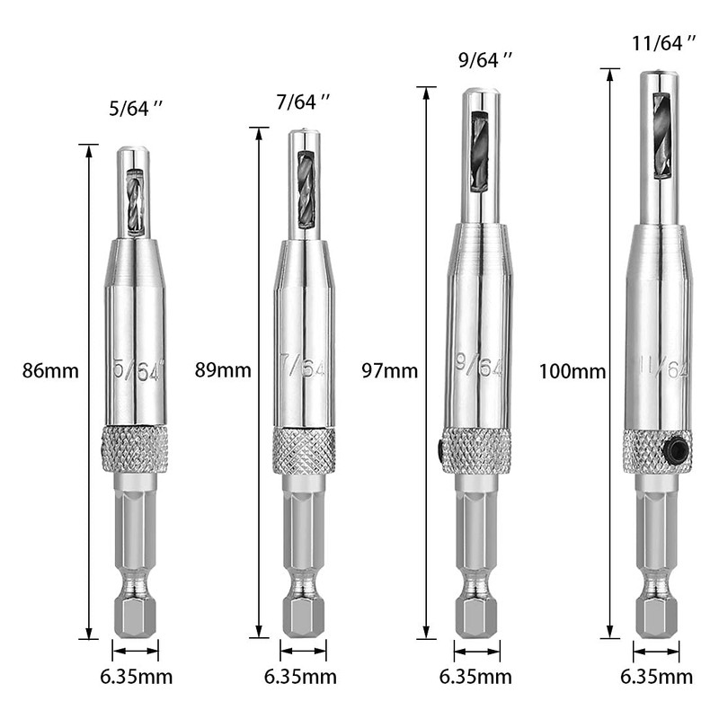 SeonFook 4 Piece Center Drill Hinge Drill Bit Set HSS