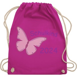 Shirtracer - Gym Bag Backpack - First Day of School & First Day of School Gift - School Child 2024 Butterfly, 1 Fuchsia