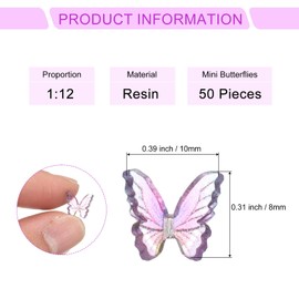 CoCud Mini Resin Butterflies, 0.31" Length, Resin Miniature Dollhouse Accessories Purple - (Applications: for Crafts Nail Art Fairy Micro Landscaping Ornament) 50-Pieces