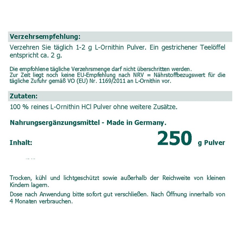 L-ORNITHIN Hydrochloride Pure Powder 250 g Powder