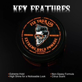 Fix Your Lid Extreme Hold Pomade for Men - Water Based Pomade with High Shine...