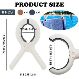 8 PCS Beach Towel Clips for Sun Loungers, Non-Slip Towel Pegs, Large Towel Clips Strong Grip Clothes Pegs, for Sun Lounger Washing Line Laundry Pool Chairs Sunbeds, with Drawstring Organizer