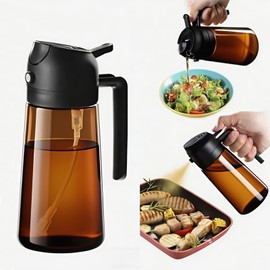 IVKIOMA Oil Sprayer for Cooking 2 in 1, Olive Oil Dispenser for Kitchen Gadgets, 16oz/470ml Premium Light-Blocking Oil Bottle, Food-Grade Spray Bottle, for Salad, Air Fryer, BBQ (Brown)