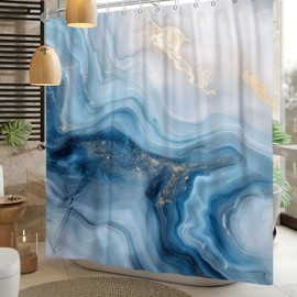 ChloropLastid Blue Marble Shower Curtain Abstract Blue Gold Ombre Marble Texture Shower Curtains Modern Art Bathroom Decor Polyester Waterproof Fabric Bath Curtain 72x72 Inch