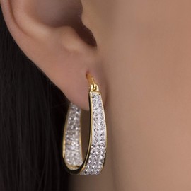 Devin Rose Oval Inside Outside Hoop Earrings for Women Faceted Sparkle Crystals in Rose Gold Plated Brass Pink