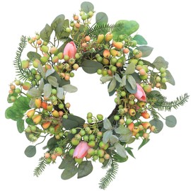 Spring Summer Wreath for Front Door 20 Inch Tulip Wreaths with Purely Handmade Tulips, Eucalyptus Leaves, Big Specialty Berries Home Outdoor Wall Festival Farmhouse Holiday Decor Year Round