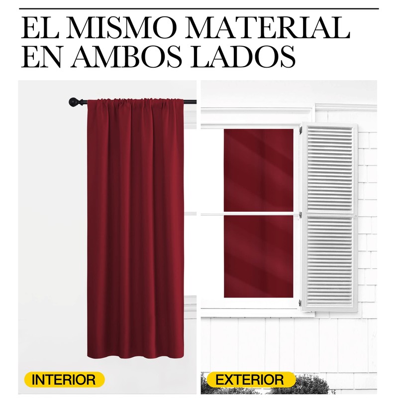 NICETOWN - Cortinas Opacas con Bolsillo para cortinero (Rojo, 1