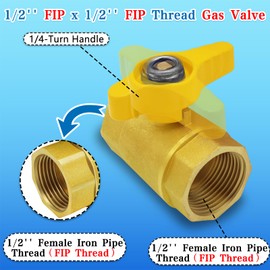 Gas Valve, 2pcs 1/2 Gas Ball Valves with 1/2'' FIP x 1/2'' FIP Thread, 1/4-Turn Handle Brass Gas Ball Valve, Propane Shut off Valve, for Boilers, Water Heaters, Furnaces, Fireplaces, and Gas Stoves