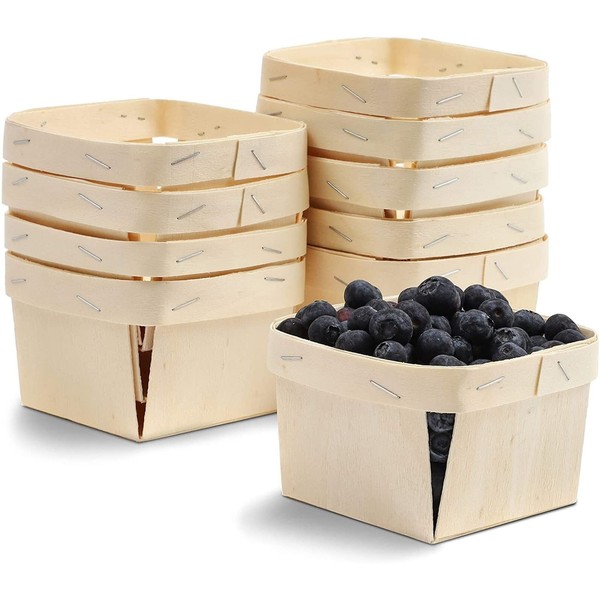 Bright Creations 10 Pack 1-Pint Wooden Berry Baskets for Picking Fruit, Arts and Crafts, Decor, 4 Inch Square Vented Wood Berry Containers