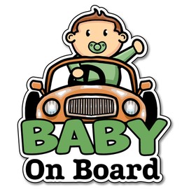 Baby On Board Sticker - 2 Pack - Cute and Funny Unique Designs - Baby On Board Signs - No Suction Cup or Magnet Needed - Made in USA (Car Boy (FHJ57))