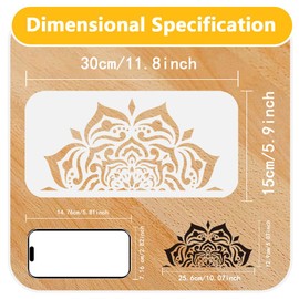 Pack of 4 Half Mandala Flowers Tile Stencils for Painting 30 x 15 cm Art Drawing DIY Crafts Reusable Stencil for Painting on Wood Walls Floors Fabric Canvas
