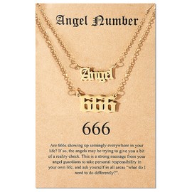 2 Pcs Angel Number Necklaces for Women Gold Stainless Steel Necklace 111 222 333 444 555 666 777 888 999 000 Pendant Necklace Old English Numerology Necklace