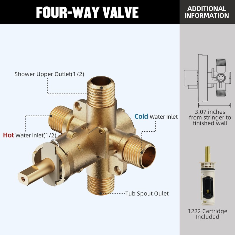 2510 shower valve, Replacement for Moen Posi-Temp Valve,1/2 Inch Connection，4-Port,