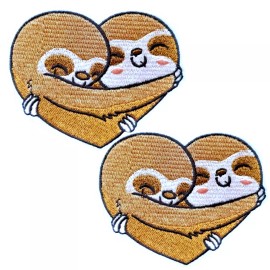 Unbranded 2 Cute Sloths Hugging Heart Shape Embroidered Iron On Sew-On Patch 2.75" x 3.25"