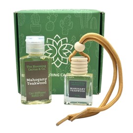 Car Air Freshener with 1 Oz Refill included | Car scented on the go | Car Air Freshener | Long Lasting Hanging Fragrance | Phthalate Free Fragrance (Mahogany Teakwood, 10 ml)