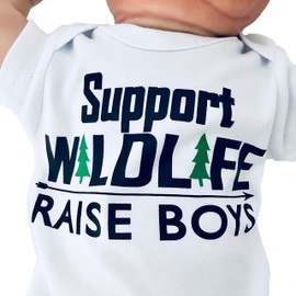 Support Wildlife Raise Boys - Bodysuit for Baby Boy, Raising Wild Boys Shirt, Funny Boy Clothes, Pregnancy Gender Reveal Prop, New Mom of Boys Gift, Infant Boy (Newborn, Short Sleeves, White)