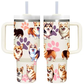 40 OZ Corgi Tumbler with Handle.Dog Lover Gifts.Unique Birthday Christmas Gifts for Dog Lover.Personalized 40 OZ Dog Tumbler Gifts for Women Men.