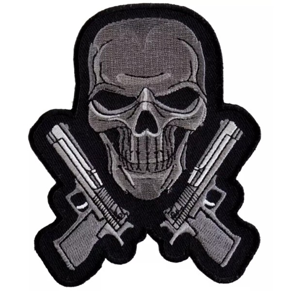 Unbranded Skull and Pistols Embroidered Sew On Iron On Patch