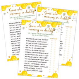 Qoqxjodd Bee Guess Who Mommy or Daddy Game, Pack of 30 Game Cards, Baby Shower Game, Gender Neutral Boy or Girl, Fun Baby Game and Activity - GN17
