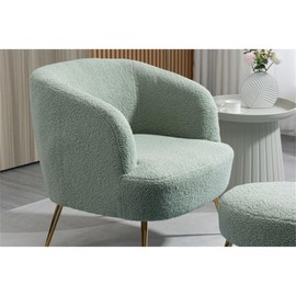 Devion Furniture 28.75" Wide Modern Wool Upholstered Accent Armchair & 20.5" Round Ottoman in Pea Green & Gold Finish