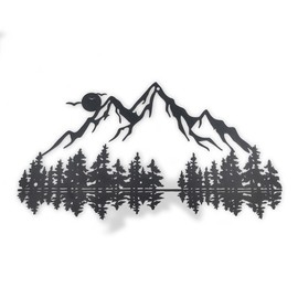 Mountain Forest Silhouette Wall Art-Rustic Nature-Themed Summit Decor for Bathroom,Living Room,Bedroom-Trendy Blacksmith Crafted Indoor Home Art