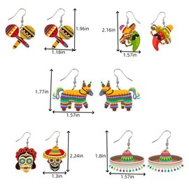 Generic 5 Pairs Cinco De Mayo Earrings Set for Women Dangle Earrings Mexican Independence Day Festival Fiesta Party Jewelry Gifts (B)