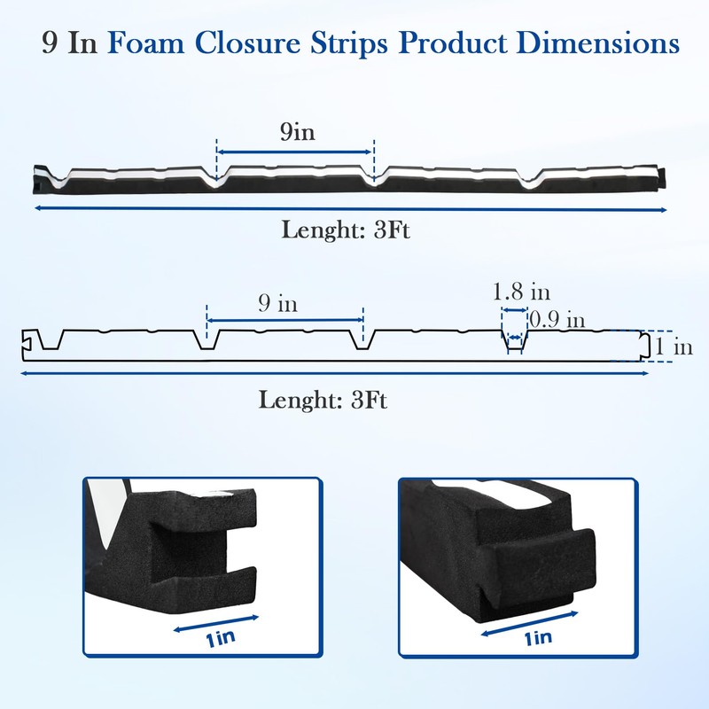 Upgraded Outside 9 in R Panel Metal Roof Foam Closure