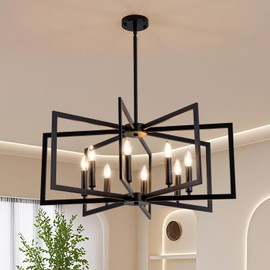 Klrbiqy Black Chandelier for Dining Room,8-Light Kitchen Chandelier Light Fixture Modern Geometric Metal Hanging Industrial Chandeliers for Entryway Kitchen Island Foyer Farmhouse Chandeliers
