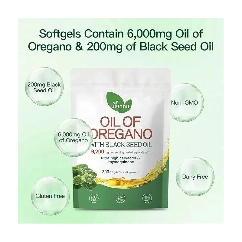 300 Cápsulas Aceite Semilla Negra Aceite Orégano 6200mg