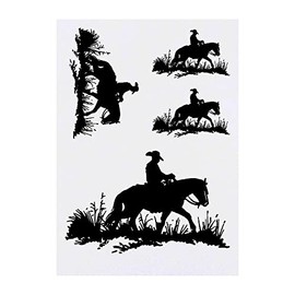 4 x 'Cowboy On Horse' Temporary Tattoos - Water Resistant, Skin-Safe, Non-Toxic Transfers, Mixed Sizes (TO00055447)