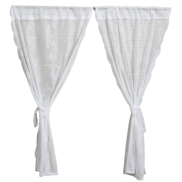 apott White Lace Curtains 2 Panels Sheer Valances for Windows