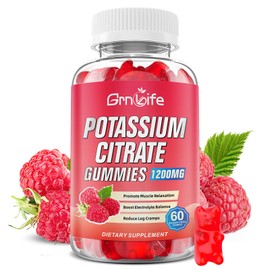 Potassium Citrate Gummies, High Potassium Supplement Gummies 1200mg Support Leg Cramps & Muscle Health, Potassium Gummies for Adults & Kids, Vegan, Raspberry Flavor 60 Count