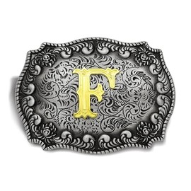 Seternaly Western Belt Buckle Cowboy Rodeo Large Belt Buckles with Initial Letter ABCDEFG to Z for Men Women, F, 4*3 inch