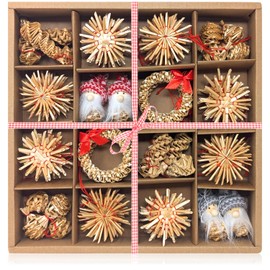 com-four® Christmas Tree Decoration - Straw Star Christmas Tree Decoration in Various Designs