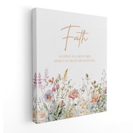 APJYM Boho Floral Christian Wall Art, Faith Can Move Mountains Inspirational Bible Verse Religious Scripture Wildflowers Canvas Wall Art for Home Room Bedroom Office Church Decor, 11x14 Inches Framed