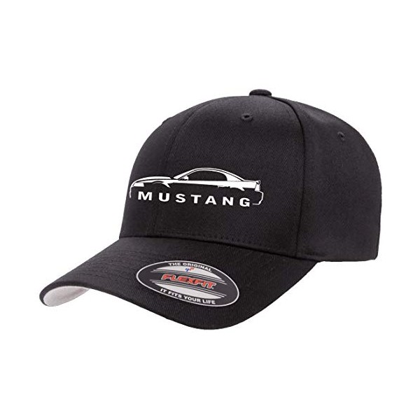 1999-04 Ford Mustang Hardtop Classic Outline Design Flexfit 6277 Athletic Baseball Fitted Hat Cap Black S/M
