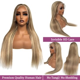 Balayage Blonde Wig Human Hair, Ombre Ash Brown Roots to Ash Blonde Highlighted Blond Glueless 13x6 Lace Front Wigs Human Hair Pre Plucked Lace Frontal Wigs for Black Women/White Women 180% Density