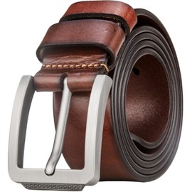 Tolumo Mens Belt Thick Full Grain Leather Belts 1.5" Wide Great for Casual Jeans Dress Work, Adjustable Classic Belt Trim to Fit 658 Brown 125cm