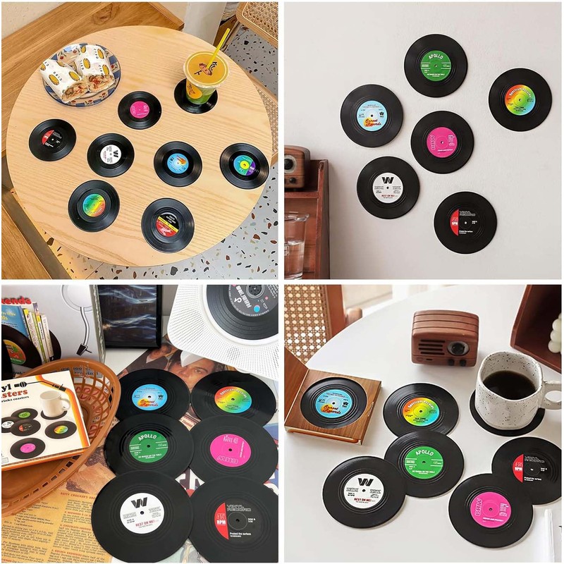 Soundzero Pack of 12 Retro Vinyl Record Coasters, Retro Coffee