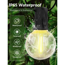 G40 Edison Clear Replacement Bulbs, 0.6W Shatterproof Light Bulbs for Outdoor String Lights, 2700K Warm White, E12 Base, IP44 Waterproof, UL Certified, LED Bulbs for Patio Garden Decor (25 Pack)