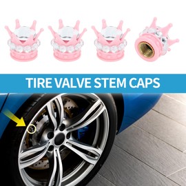 A ABSOPRO Tire Valve Stem Caps 12.8x15.8MM Car Wheel Valve Cap ABS Copper Pink Silver Tone Faux Crystal Crown Style for Car Bike Motorcycle Truck Anti Crash Tyre Valve Stem Cover Valve 4pcs